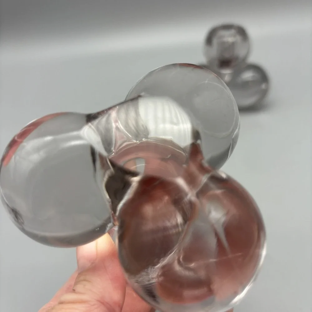 VTG MCM Westmoreland Pair (2) Clear Glass Sphere Ball Candle Holders MCM 3